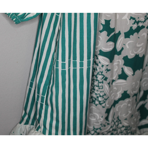 Vintage Tori Richard Floral Striped Muu Muu Ruffled Dress Green White Medium - Picture 11 of 16